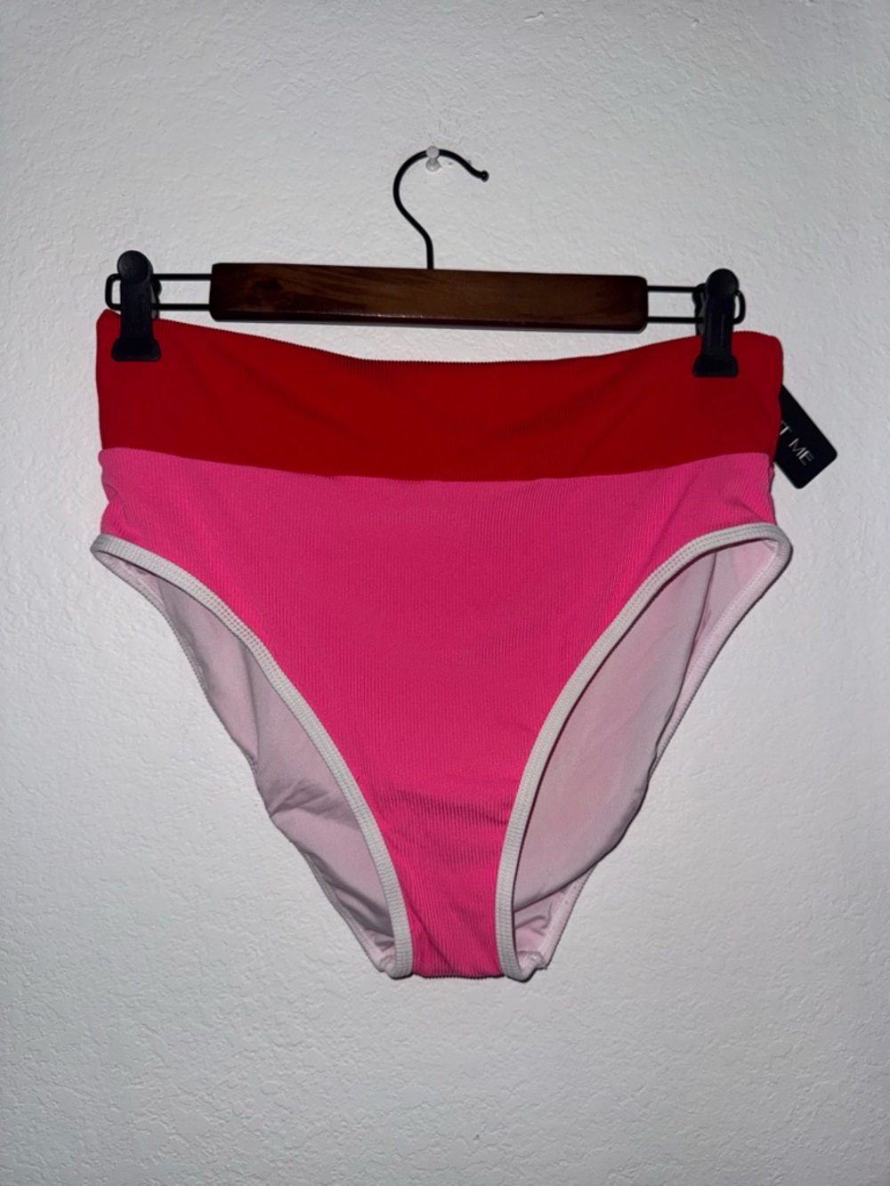 Colorblock High-Waist Bikini Bottoms - Red & Hot Pink